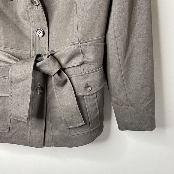 TAHARI Womens Button-Up Jacket Sz 14W Tie-Waist Lined Brown Stretch Pockets - Picture 3 of 9